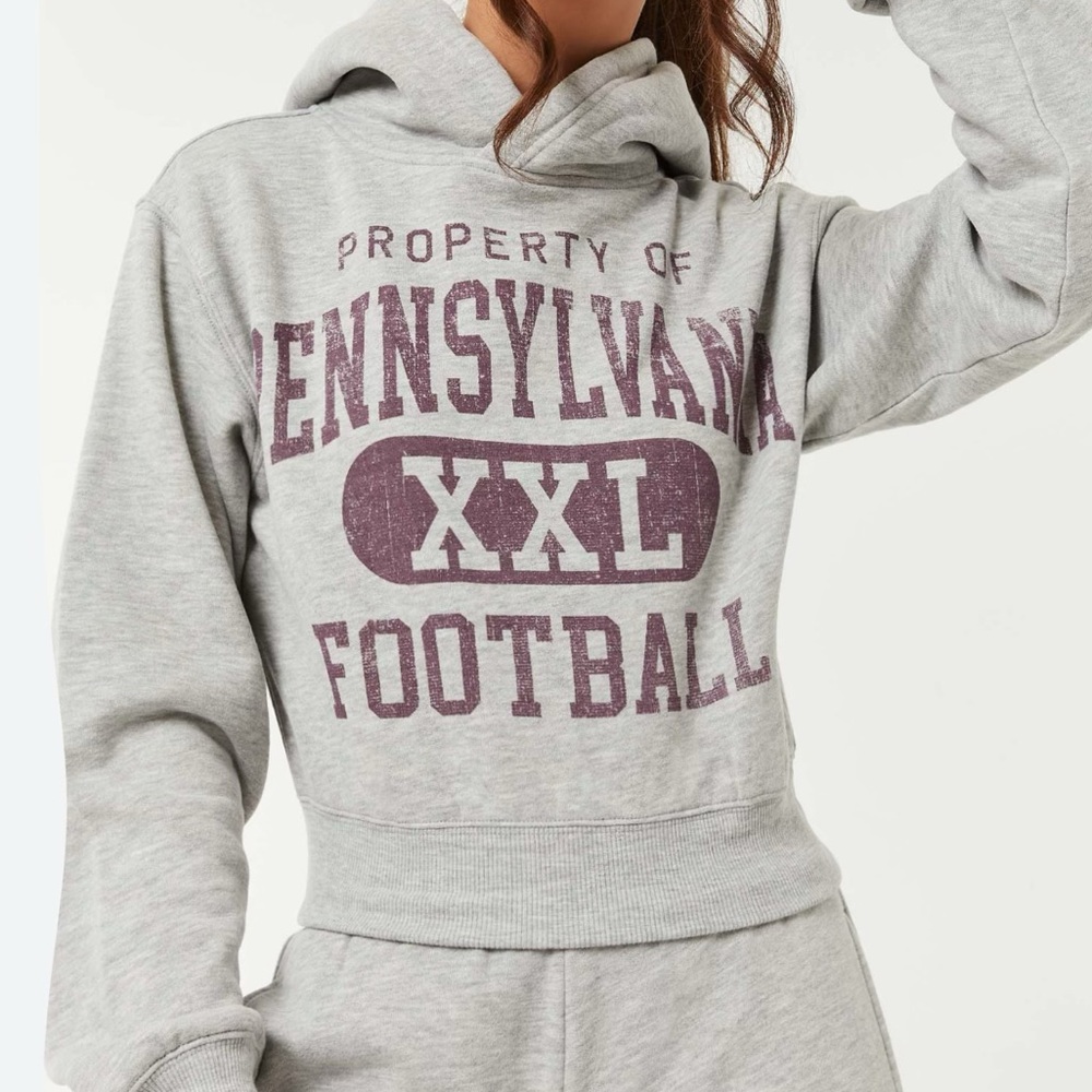 Grey Cropped Football Hoodie